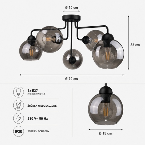 Ceiling Lamp 5xE27 COSMO BLACK