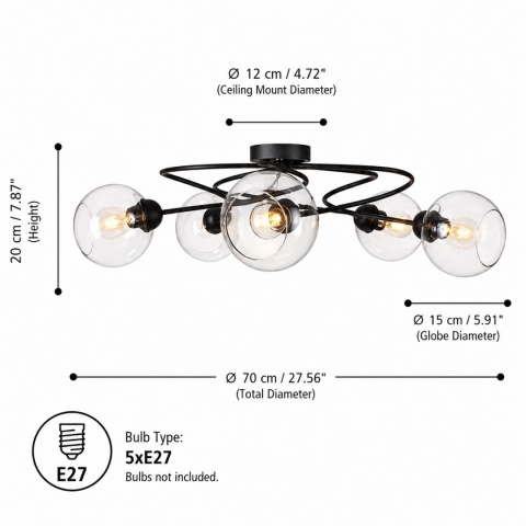 Lampa sufitowa 5xE27 Lyra Black/Clear