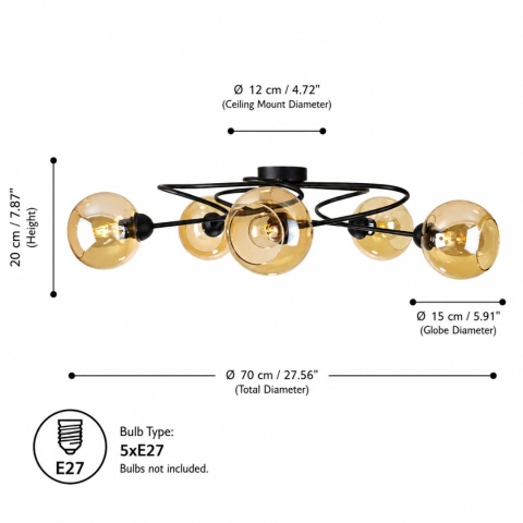 Lampa sufitowa 5xE27 Lyra Black/Honey
