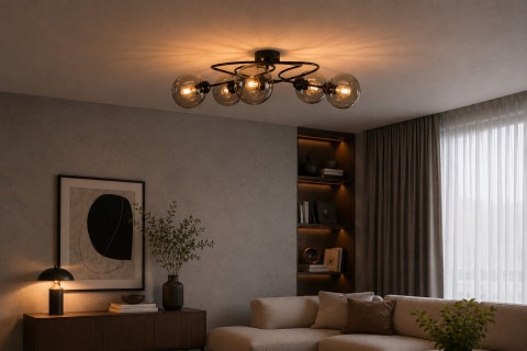 Lampa sufitowa 5xE27 Lyra Black/Smoky