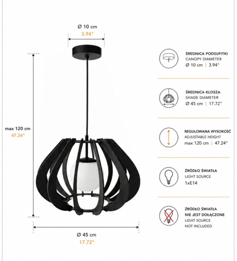 Lampa wisząca 1xE14 Alva Black