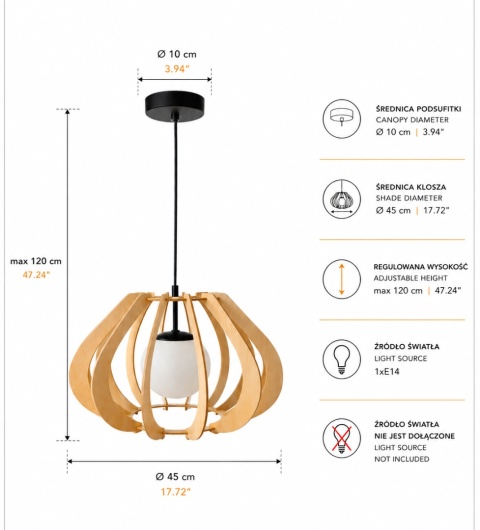 Lampa wisząca 1xE14 Alva Natural