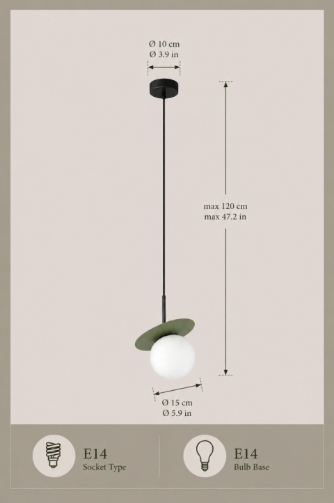 Lampa wisząca 1xE14 Aura Black/Khaki
