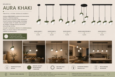 Lampa wisząca 1xE14 Aura Black/Khaki
