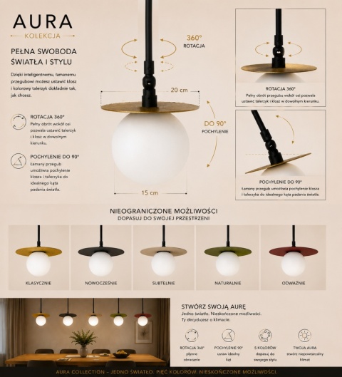 Lampa wisząca 1xE14 Aura Black/Latte