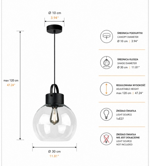 Lampa wisząca 1xE27 Hanson Black
