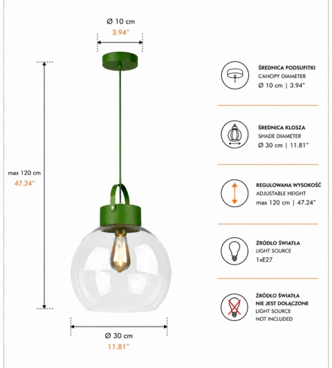 Lampa wisząca 1xE27 Hanson Khaki