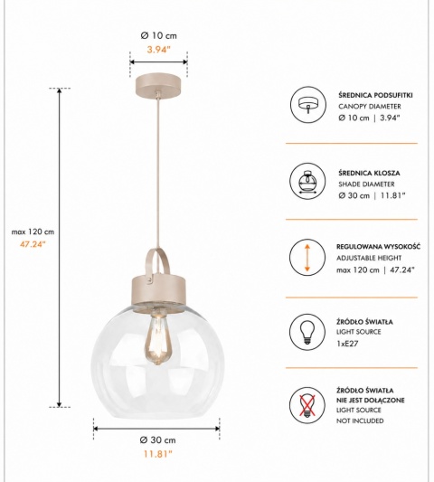 Pendant Lamp 1xE27 Hanson Latte