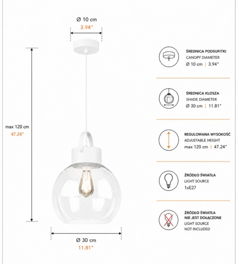 Pendant Lamp 1xE27 Hanson White