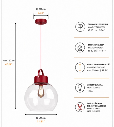 Pendant Lamp 1xE27 Hanson Wine