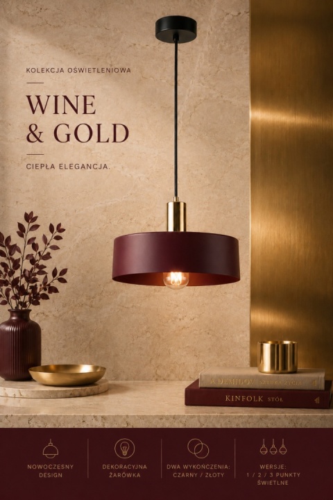 Pendant Lamp 1xE27 Wine/Gold