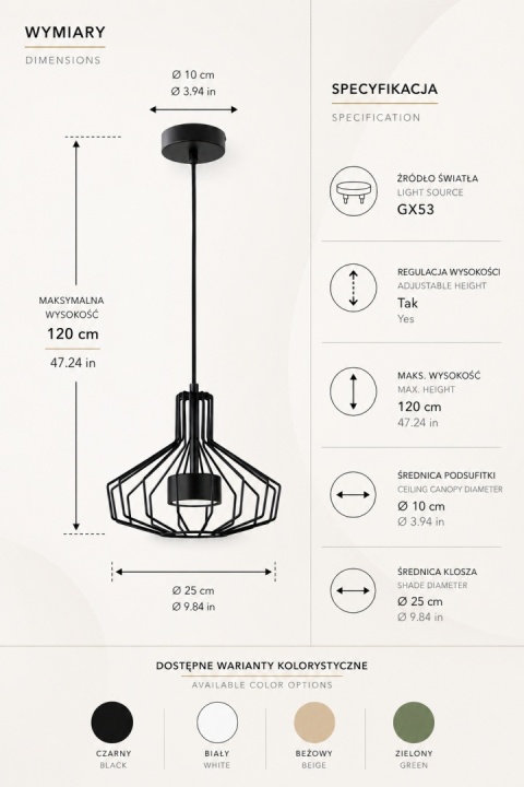 Lampa wisząca 1xGX53 Axia Black