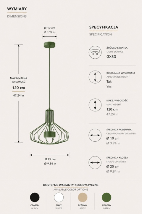 Lampa wisząca 1xGX53 Axia Khaki