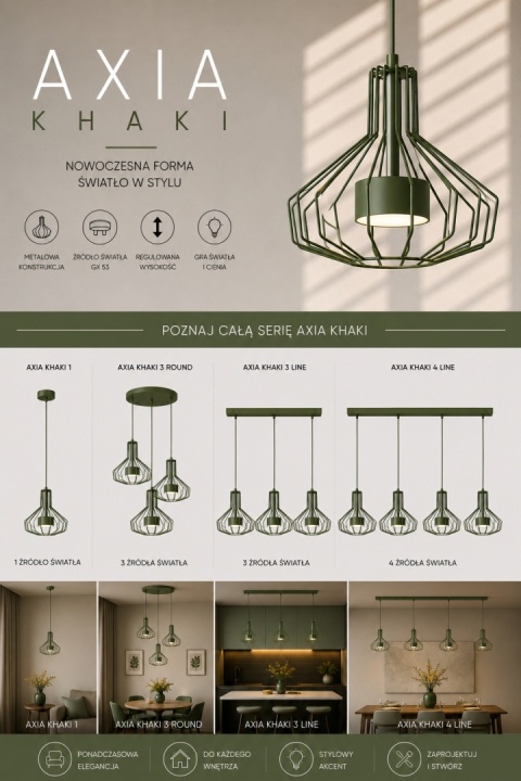 Lampa wisząca 1xGX53 Axia Khaki