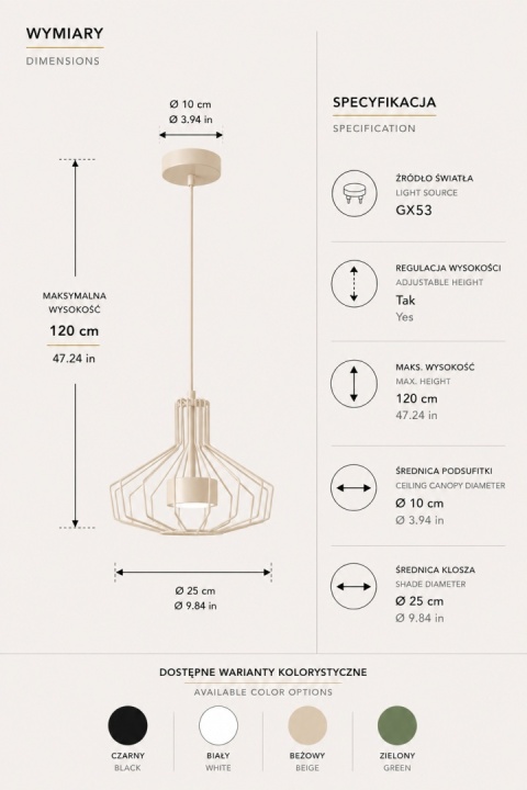 Lampa wisząca 1xGX53 Axia Latte