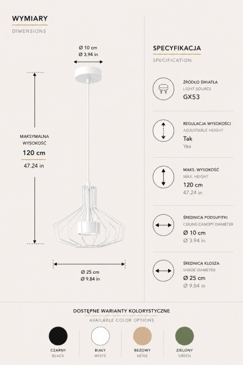Lampa wisząca 1xGX53 Axia White