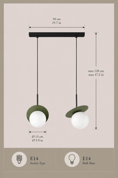 Lampa wisząca 2xE14 Aura Black/Khaki