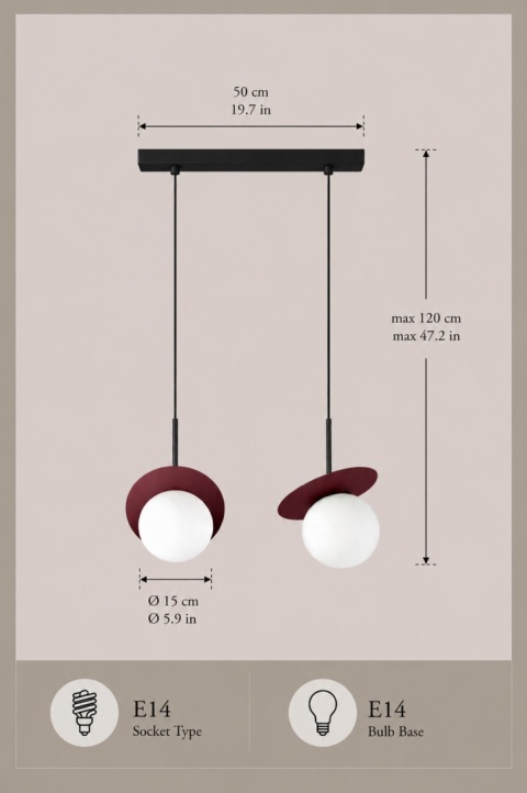 Lampa wisząca 2xE14 Aura Black/Wine
