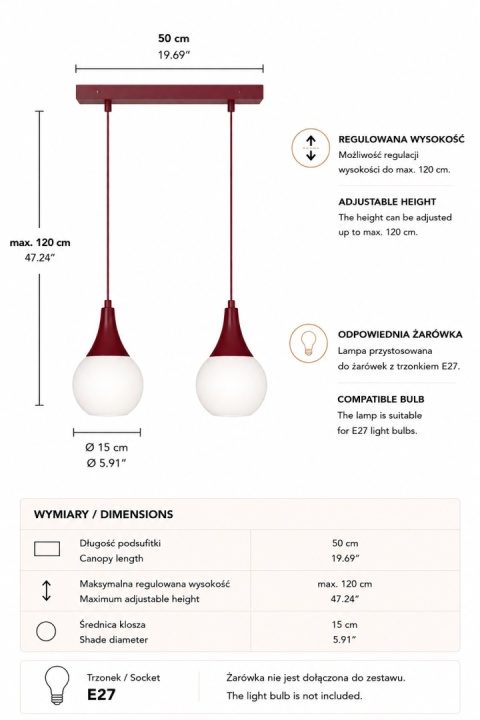 Lampa wisząca 2xE27 Lacrima Wine