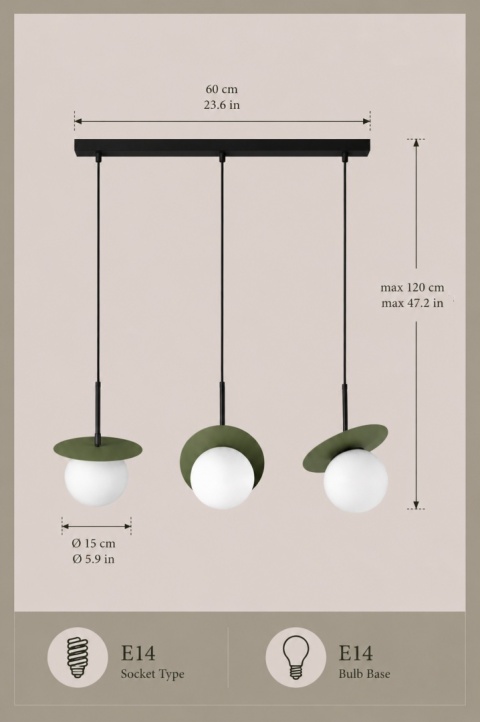 Lampa wisząca 3xE14 Aura Black/Khaki