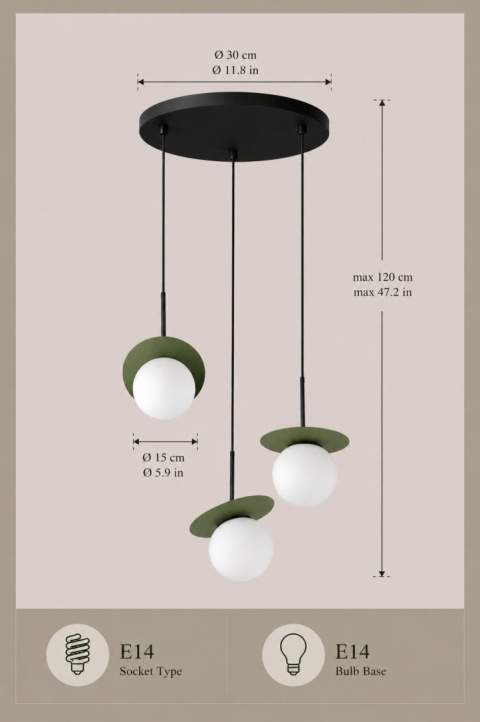 Lampa wisząca 3xE14 Aura Black/Khaki