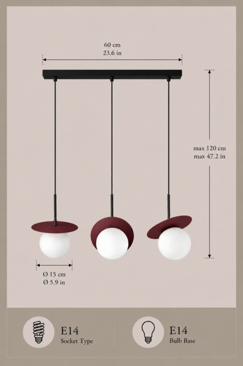 Lampa wisząca 3xE14 Aura Black/Wine