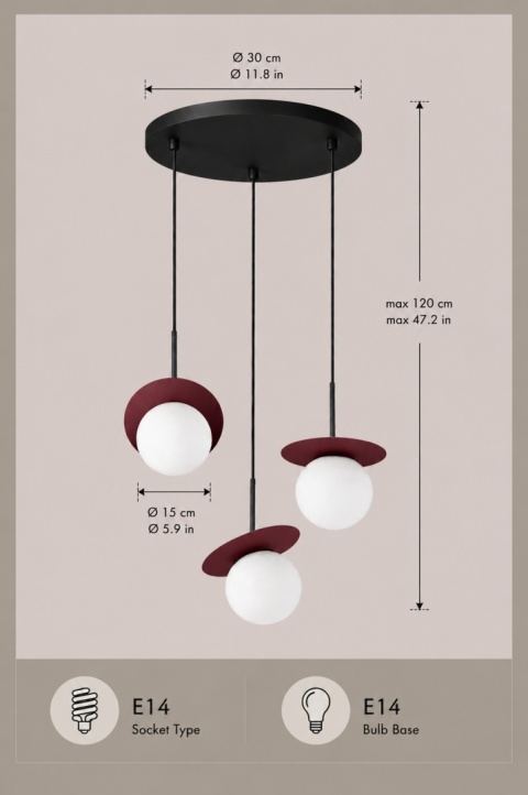 Lampa wisząca 3xE14 Aura Black/Wine