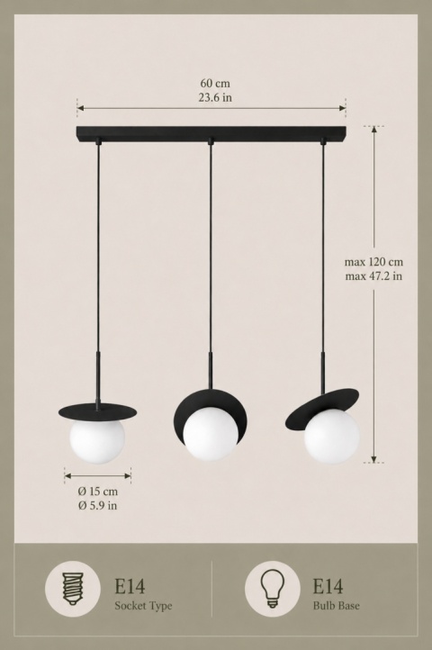 Lampa wisząca 3xE14 Aura Black