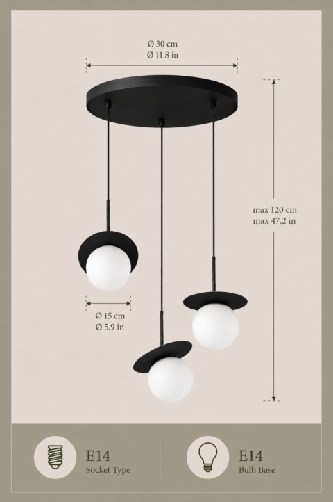 Lampa wisząca 3xE14 Aura Black