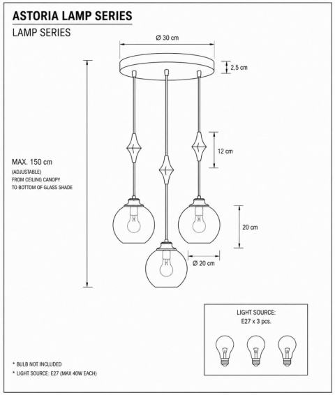 Lampa wisząca 3xE27 Astoria