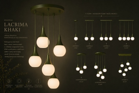 Lampa wisząca 3xE27 Lacrima Khaki