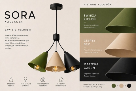 Lampa wisząca 3xE27 Sora Khaki