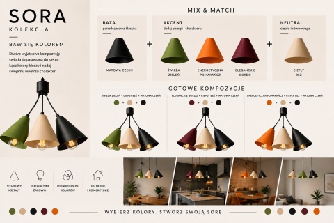 Lampa wisząca 3xE27 Sora Khaki