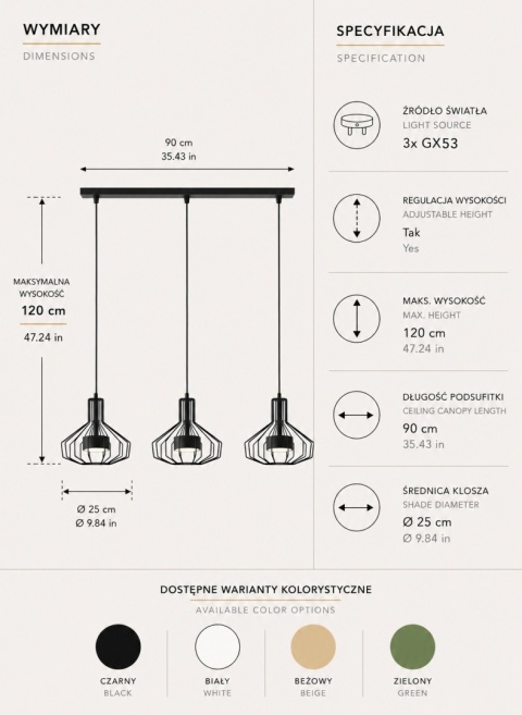 Lampa wisząca 3xGX53 Axia Black