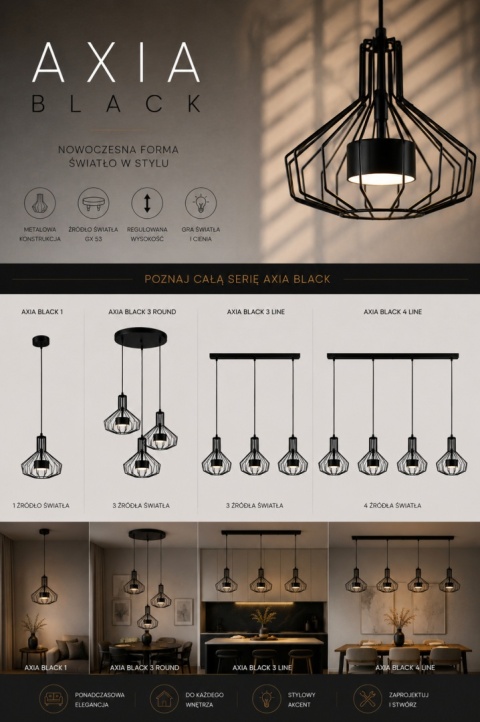 Lampa wisząca 3xGX53 Axia Black