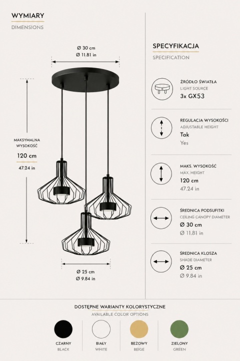 Lampa wisząca 3xGX53 Axia Black