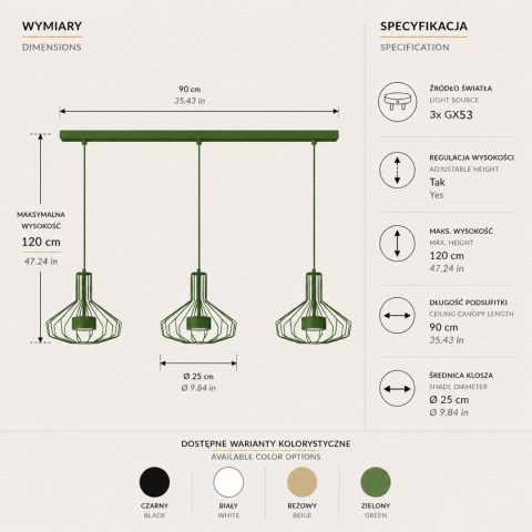 Lampa wisząca 3xGX53 Axia Khaki