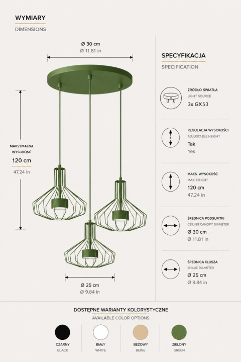 Lampa wisząca 3xGX53 Axia Khaki