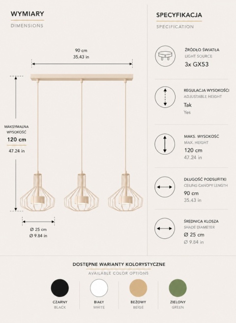 Lampa wisząca 3xGX53 Axia Latte