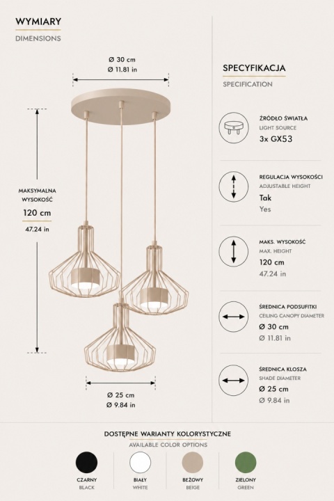 Lampa wisząca 3xGX53 Axia Latte