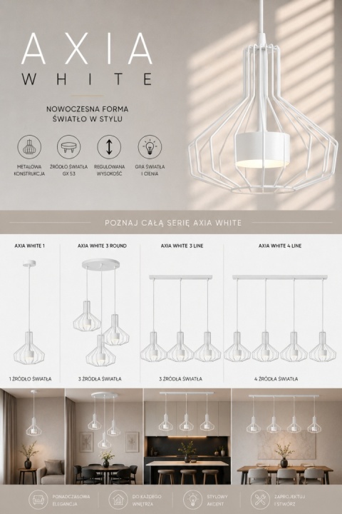 Lampa wisząca 3xGX53 Axia White