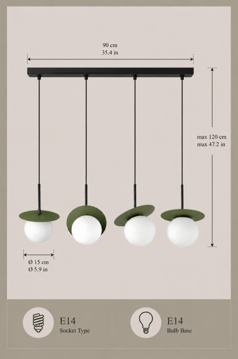 Lampa wisząca 4xE14 Aura Black/Khaki