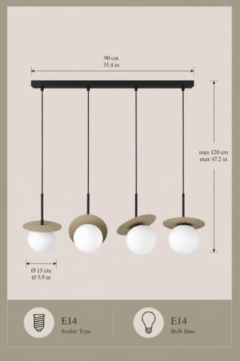 Lampa wisząca 4xE14 Aura Black/Latte