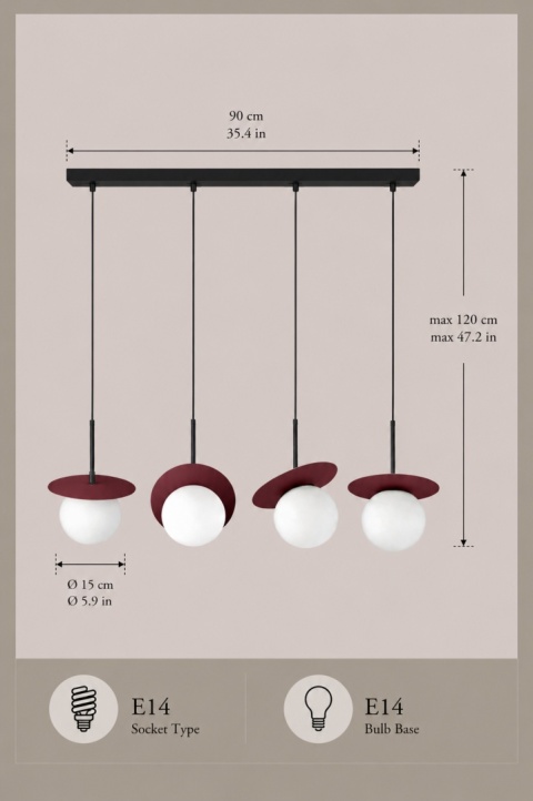 Lampa wisząca 4xE14 Aura Black/Wine