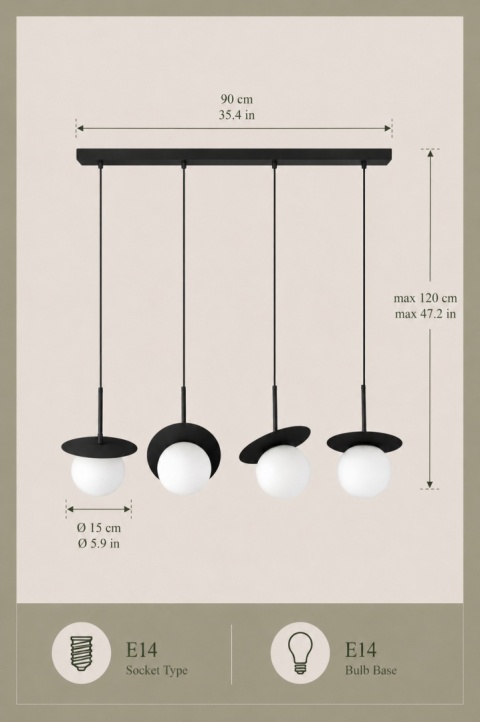 Lampa wisząca 4xE14 Aura Black