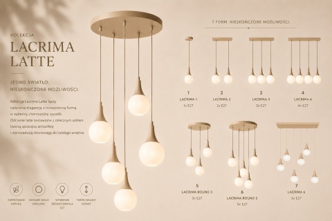 Lampa wisząca 4xE27 Lacrima Latte