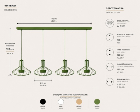 Lampa wisząca 4xGX53 Axia Khaki