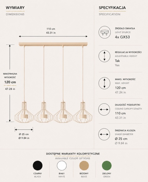 Lampa wisząca 4xGX53 Axia Latte
