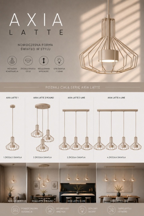 Lampa wisząca 4xGX53 Axia Latte