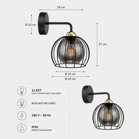 Kinkiet 1xE27 SOLO BLACK/GOLD